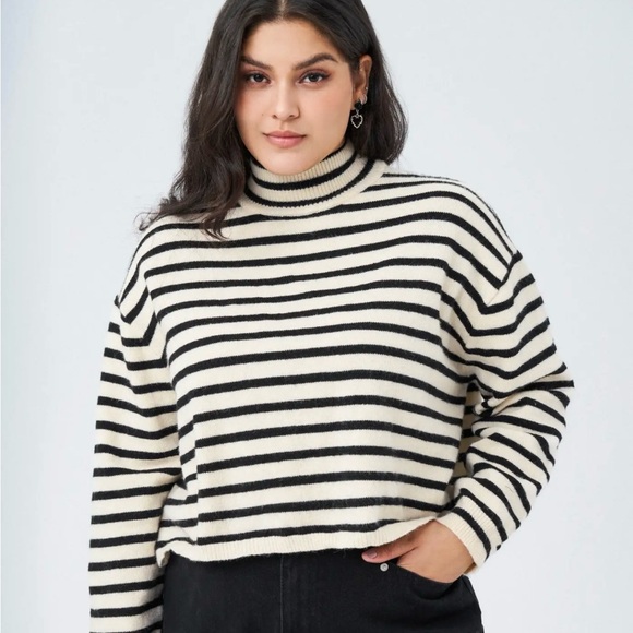Women’s Top (STRIPED HIGH NECK OVERSIZED CROP
SWEATER) - Picture 2 of 6